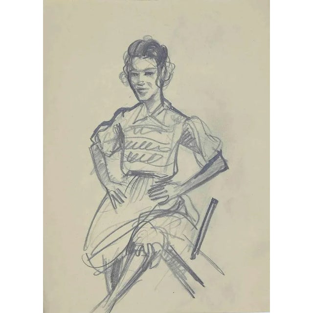 Girl is an original Pencil Drawing realized by Mino Maccari in mid-20th Century. Good condition on a yellowed paper. Hand-...