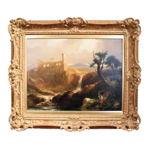 "Landscape With Sunlit Castle in Ruins," Oil on Canvas, Manner of Sidney R. Percy