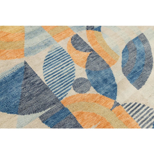 Art Deco Modern Abstract Geometric Wool Area Rug (5x8) in Beige For Sale In New York - Image 6 of 9