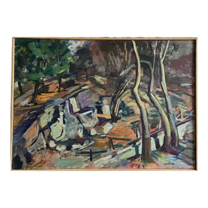 Anthony Ferrara - Expressionist Landscape “Winter Rocks”, Signed (Ca. 1988, Oil on Canvas)