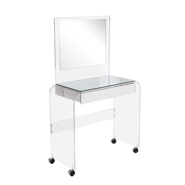 1970s Modernist Vanity Table in Lucite & Mirrored Glass For Sale - Image 10 of 10