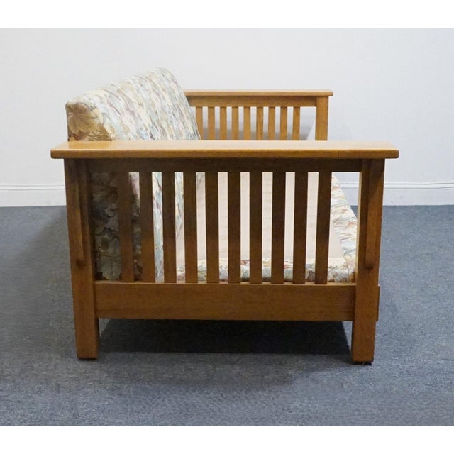 Wood Flexsteel Quarter Sawn Oak Mission Style 82" Sofa W. Floral Upholstered Cushions For Sale - Image 7 of 10