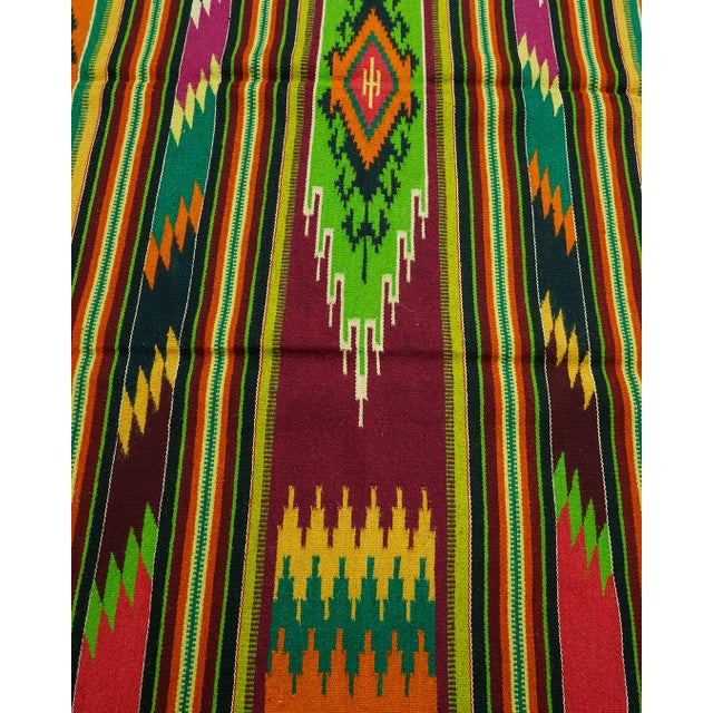 Beige Vintage Romanian Handwoven Wool Kilim Rug with Striped Geometric Pattern and Fringe, 1960s For Sale - Image 8 of 10