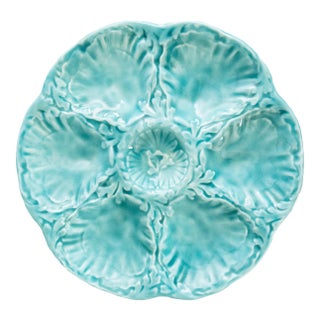 French Gien Turquoise Majolica Oyster Plate For Sale
