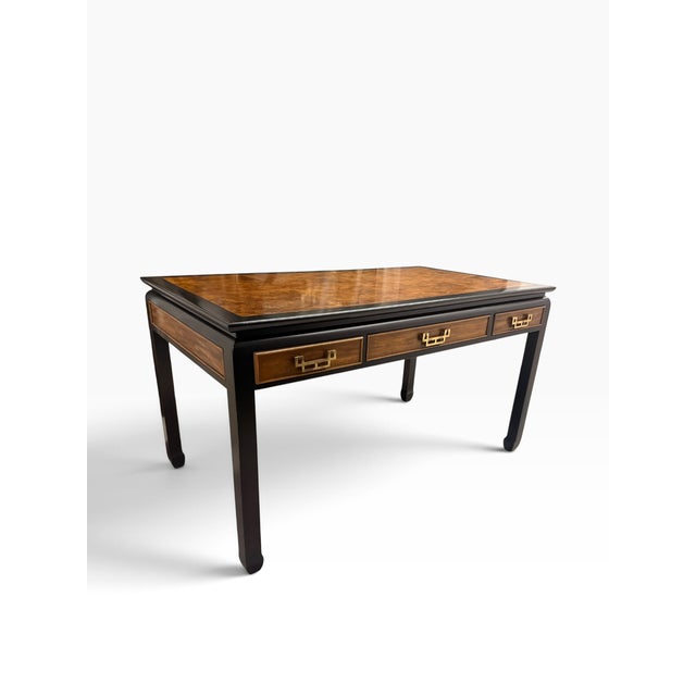 1970s Raymond Sobota for Century Furniture Chin Hua Burl Wood Desk & Chair For Sale In Miami - Image 6 of 15