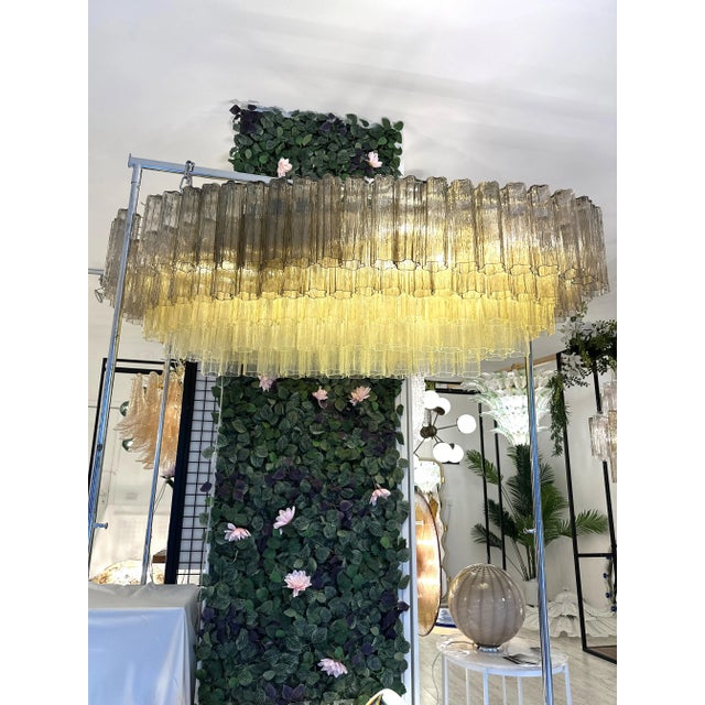 Contemporary Huge Oval Multicolored "Tronchi" Murano Glass Chandelier in Opaque Gold For Sale - Image 4 of 12