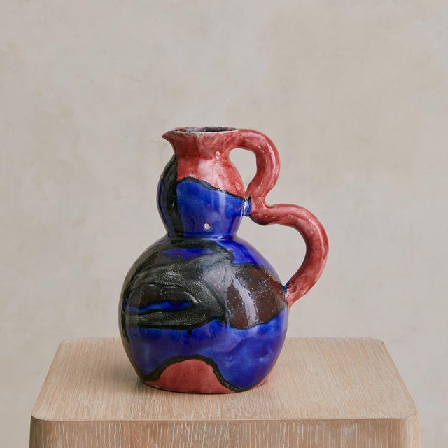 A 1950s ceramic pitcher by French ceramist Arlette Roux, handmade in Vallauristhe picturesque seaside village in the...