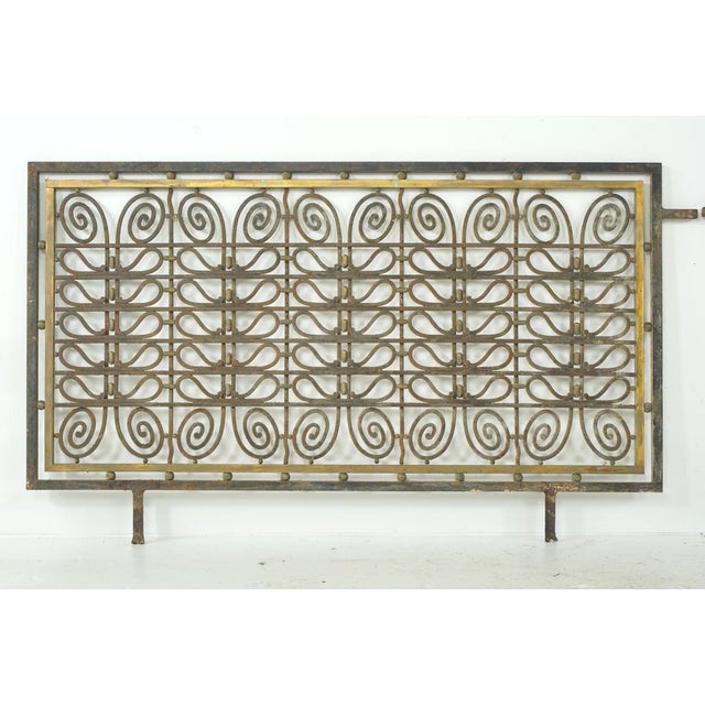 Mid 20th Century Pair of European Hollywood Regency Wrought Iron & Brass Grills For Sale - Image 10 of 10
