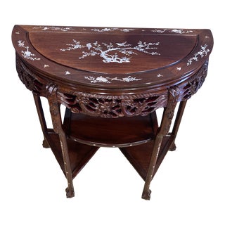 1920s Antique Mother of Pearl and Mahogany Inlay Console Table For Sale