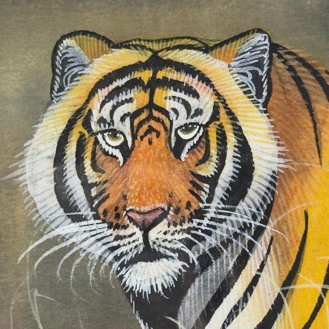 Vintage Original Tiger Painting on Fabric Wildlife Textile For Sale - Image 4 of 9