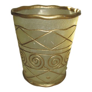 Vintage Tuscan Frosted Lucite & Gold Design Wastebasket For Sale