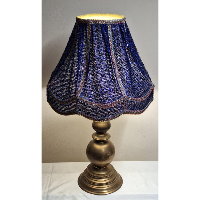 1950s Mid-Century German Table Lamp with Brass Base and Sequined Shade, 1950s For Sale - Image 5 of 10