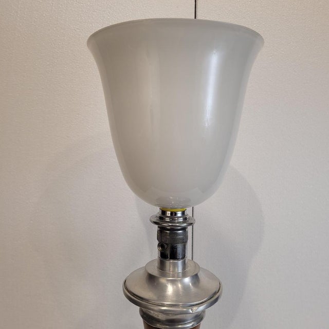 Brown Art Deco Table Lamp in Wood and Opaline Glass from MAZDA, France, 1920s For Sale - Image 8 of 18