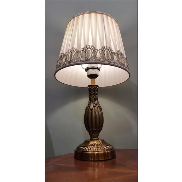 Art Deco Gold-Embroidered Pleated Fabric & Copper Lamp For Sale - Image 3 of 7