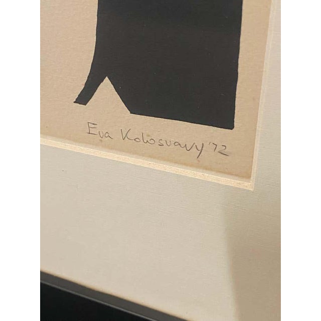 Signed by Eva Kolosvary in 1972, this lithograph print titled "a" ' s and numbered "1/10" features a repeat pattern of the...