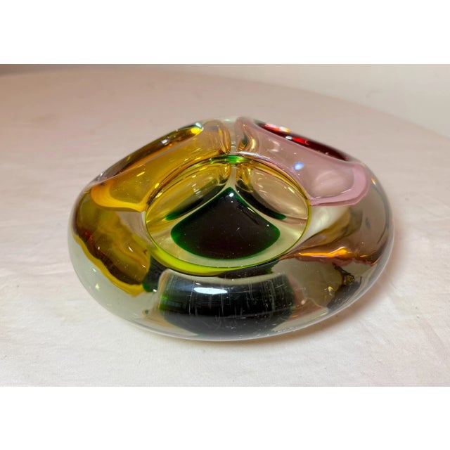 Large Vintage Hand Blown 3 Chamber Murano Art Glass Cigarette Cigar Ashtray For Sale - Image 12 of 13