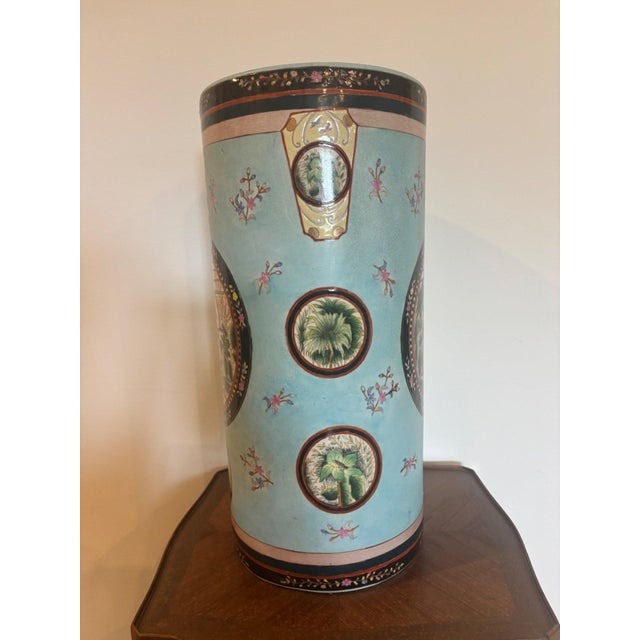 Turquoise Enamelled Porcelain Umbrella Stand, 1895 For Sale - Image 5 of 8