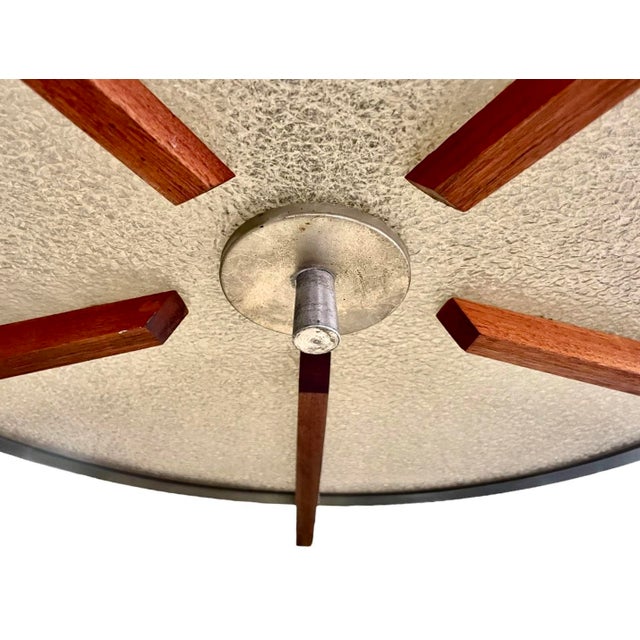 1950s Large Mid-Century Modern Pendant Light in Walnut, Spun Aluminum, and Blackened Aluminum For Sale - Image 5 of 7