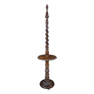 Antique English Oak Barley Twisted Library Floor Lamp Side End Table For Sale