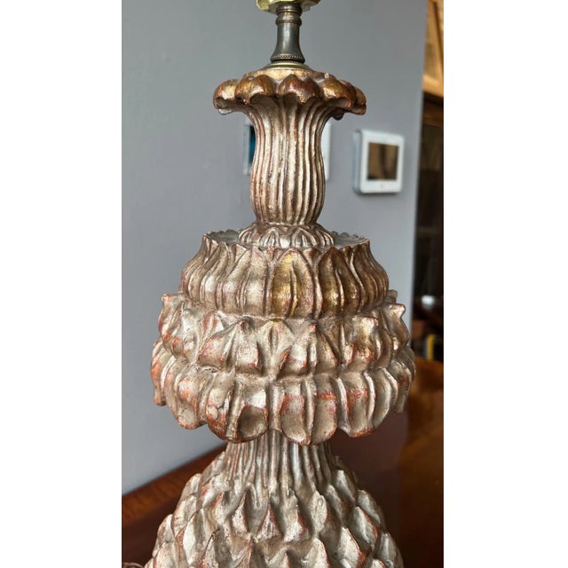 19th Century 19th Century Silver Leaf Stylized Pineapple Form Lamp For Sale - Image 5 of 6
