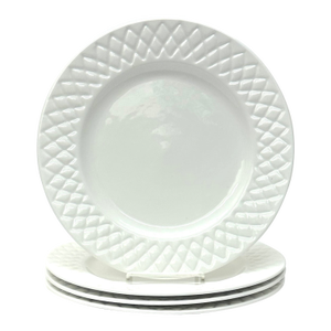 White Lattice Porcelain Dinner Plates by Gibson Usa - Set of 4