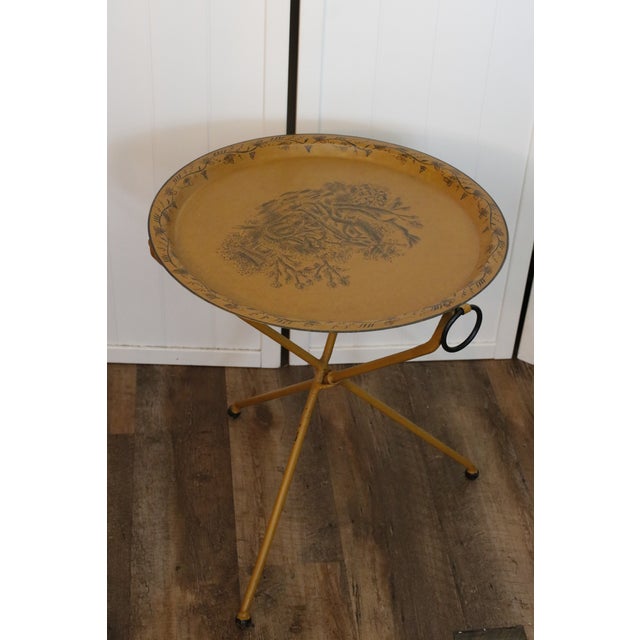 Yellow Italian Tole Tray Table With Pastoral Scene For Sale - Image 8 of 14