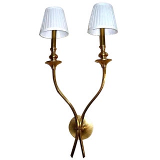 Brass Wall Sconce with Pleated Shade For Sale