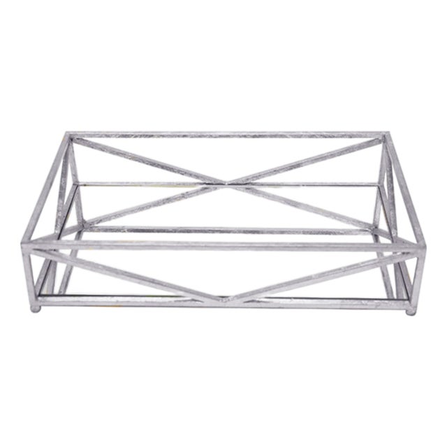 Matthew Izzo Home Gavin Silver Leaf, Iron, and Mirror Tray For Sale