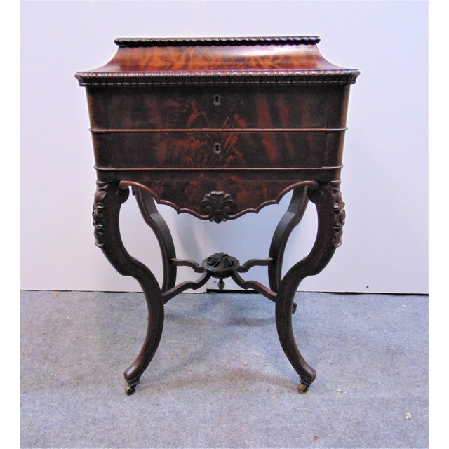 Mid 19th Century Victorian Mahogany Carved Sewing Stand | Chairish