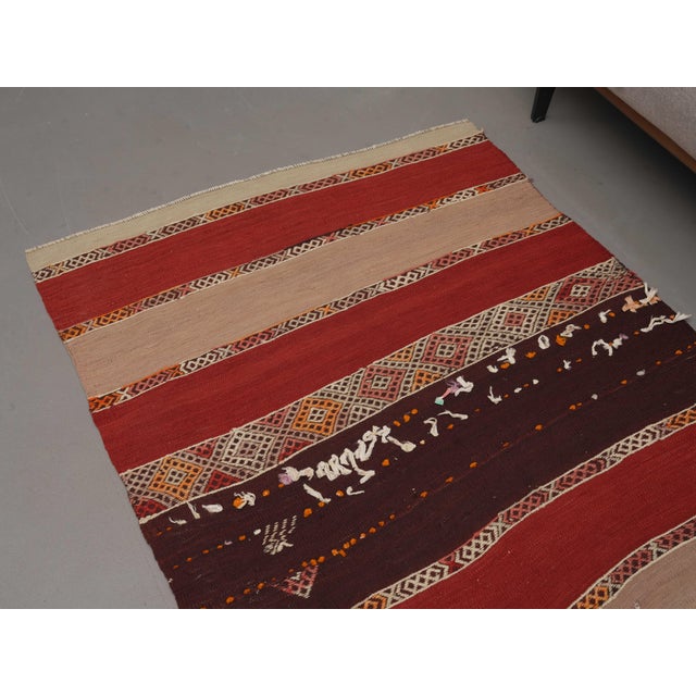 1970s Vintage Handmade Wool Cotton Red Runner Rug For Sale - Image 4 of 10