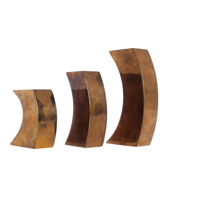 Set of 3 Vintage Solid Bronze Candle Holders by Monique Gerber For Sale