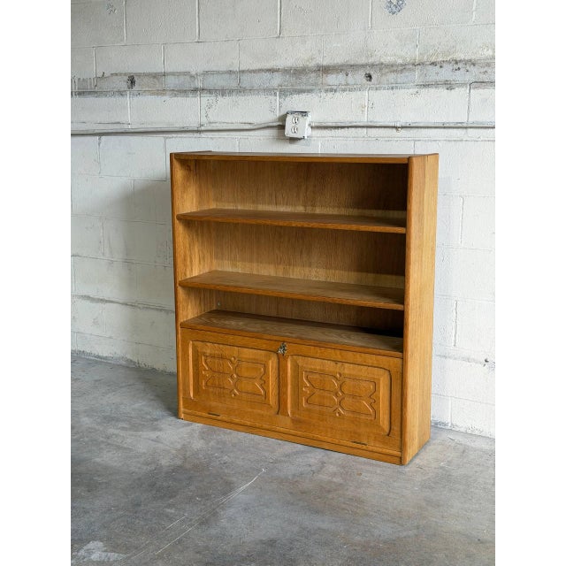 In Style of Henning Kjærnulf Oak Bookcase Cabinet Hutch Drop Front Desk Denmark 1960s For Sale - Image 4 of 10