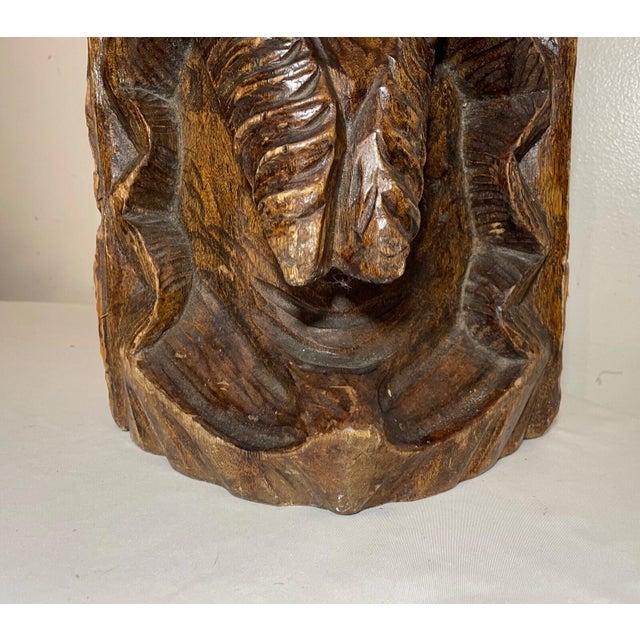 Large Antique Hand Carved Wood Folk Art Religious Jesus Christ Sculpture Bust For Sale - Image 12 of 13