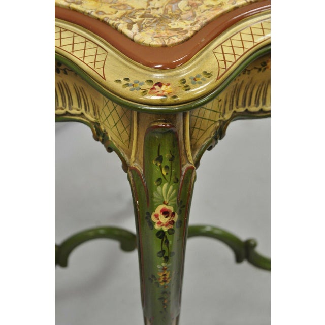 Vintage Italian Venetian Style Hand Painted Floral Green Marble Top