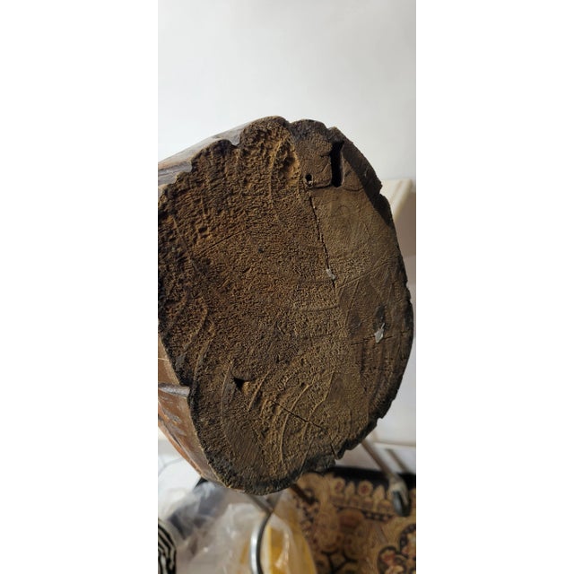 Brown Vintage Sculpture of French Breton Brittany Page Holding a Key Tray Folk Art Boy on Stump For Sale - Image 8 of 9