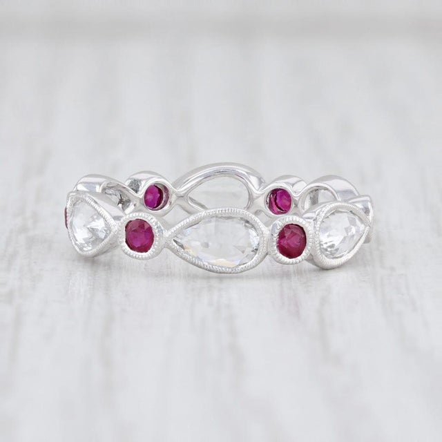 Art Deco New Beverley K Red Ruby White Sapphire Stackable Ring 14k Gold Eternity Band 6.5 For Sale - Image 3 of 6