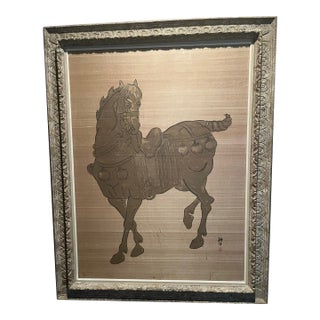 Ming Horse by Hasegawa, Original Painting on Silk, Vintage For Sale