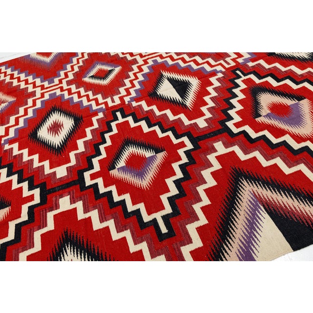 Modern Navajo Style Wool Rug – Crimson & Violet Graphic Diamond Motif 9x12 For Sale - Image 9 of 12