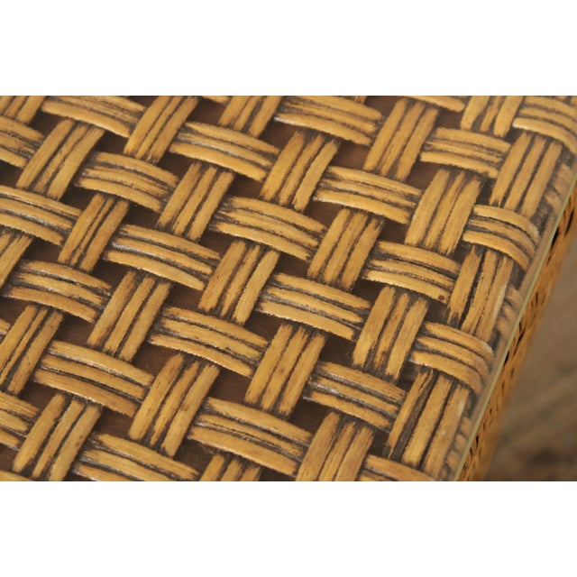 Brown 1980s Woven Wicker Square Glass Top Side Table For Sale - Image 8 of 13