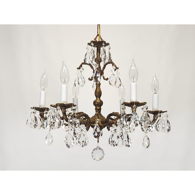 Offered for your consideration is an original Antique 6 Arm 6 Light Dark Patina Swanky Brass Cut Lead Glass Crystal...