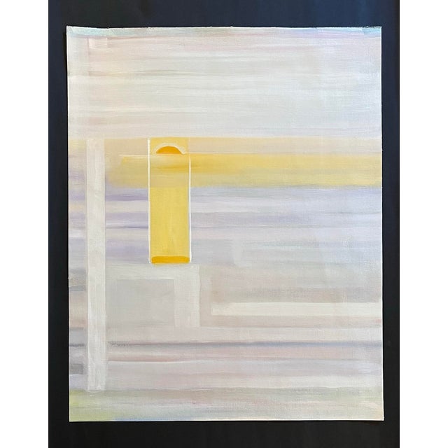 Abstract Expressionist painting of forms against a background of spontaneous and random lines by Satori Gregorakis. Signed...