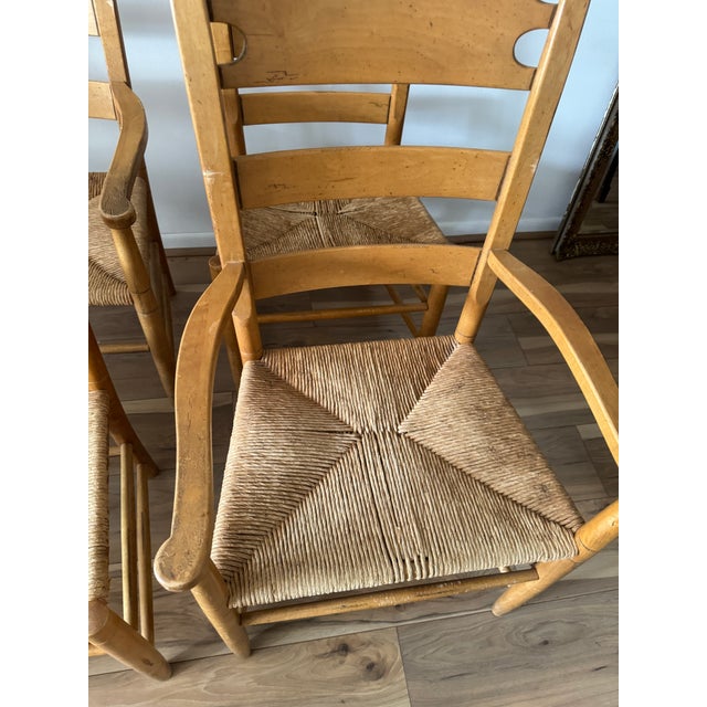 Late 20th Century A Set of Four Rustic Vintage Oak and Rush Seat Dining ...