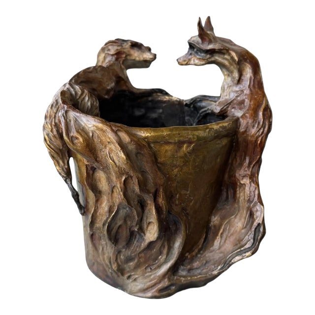 Vintage K. Hedges Bronze Figural Fox Vase For Sale