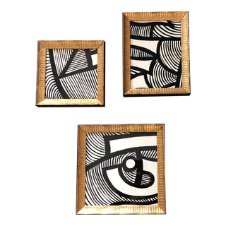 Gallery Wall Collection 3 Vintage Abstract Ink Drawings Framed For Sale