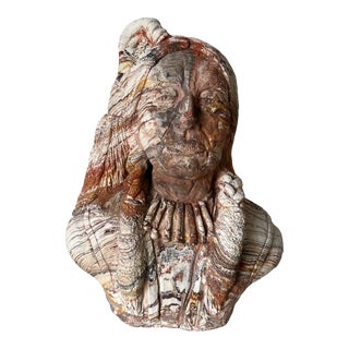 Vintage Indian Chief Bust-Head Sculpture For Sale