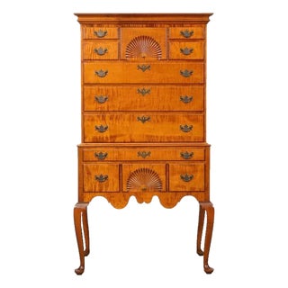 Tiger Maple Highboy Benchmade by David LeFort of Hanover Massachusetts For Sale