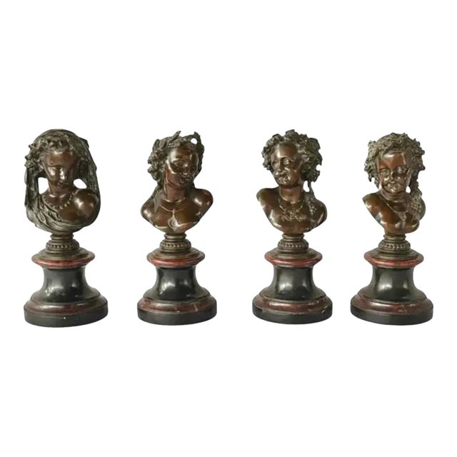 Bronze Female Allegorical Busts on Marble Plinths, Set of Four For Sale