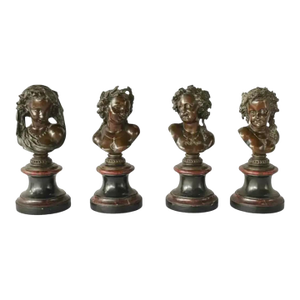 Bronze Female Allegorical Busts on Marble Plinths, Set of Four