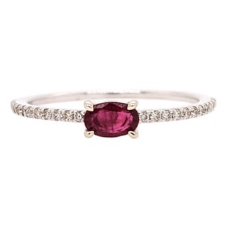 East West Ruby Ring W Earth Mined Diamonds in Solid 14k White Gold Oval 5x4mm For Sale