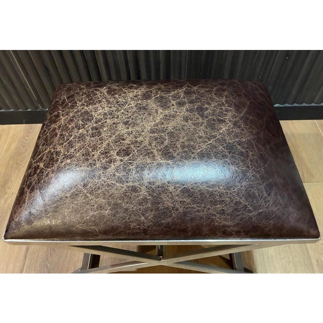 Metal Leather Ottoman by Ethan Allen For Sale - Image 7 of 9